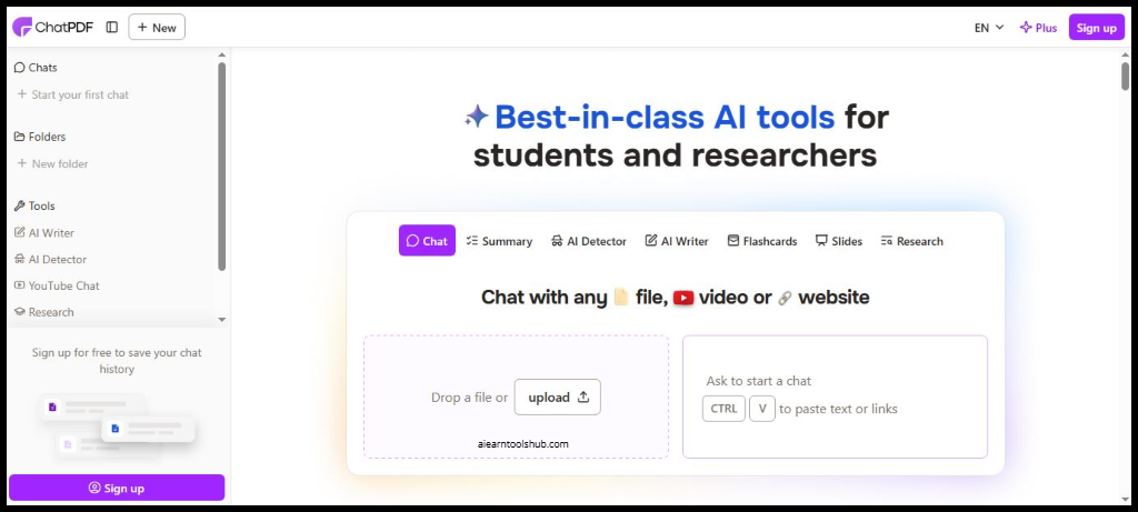ChatPDF AI tool analyzing a PDF textbook
