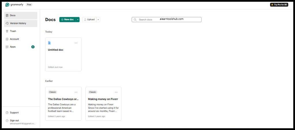 Grammarly writing assistant checking grammar