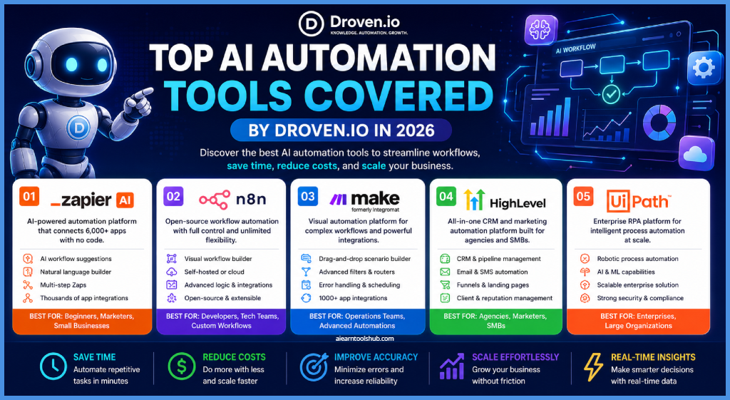 top AI automation tools covered by Droven.io in 2026