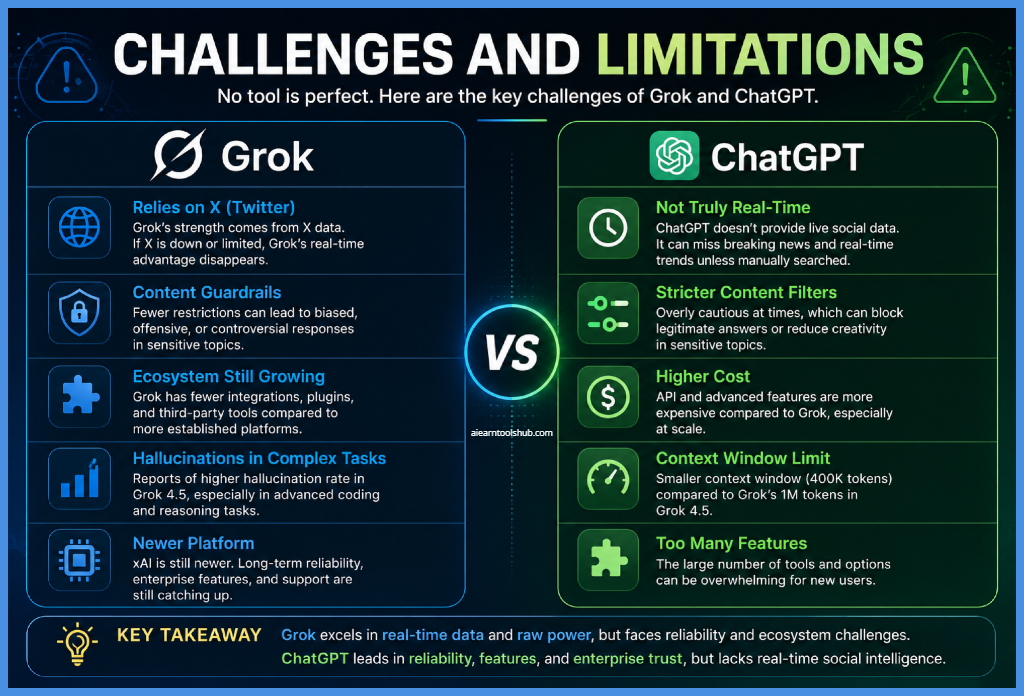 comparing the challenges and limitations of Grok and ChatGPT