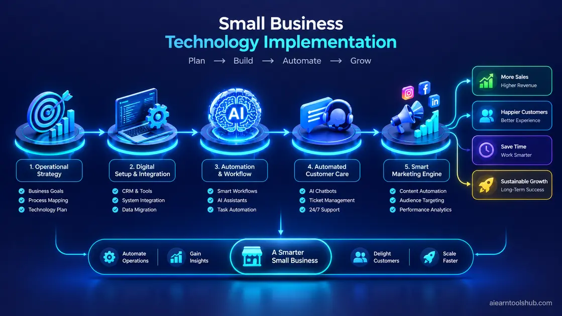 AI for small business growth strategy showing step-by-step implementation workflow
