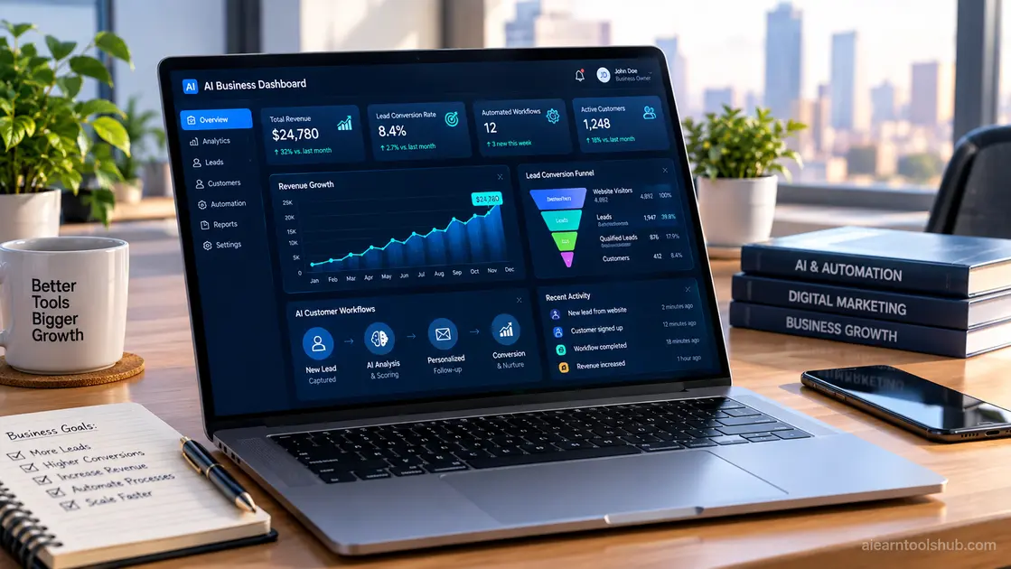 AI for small business analytics showing marketing performance and automated lead tracking