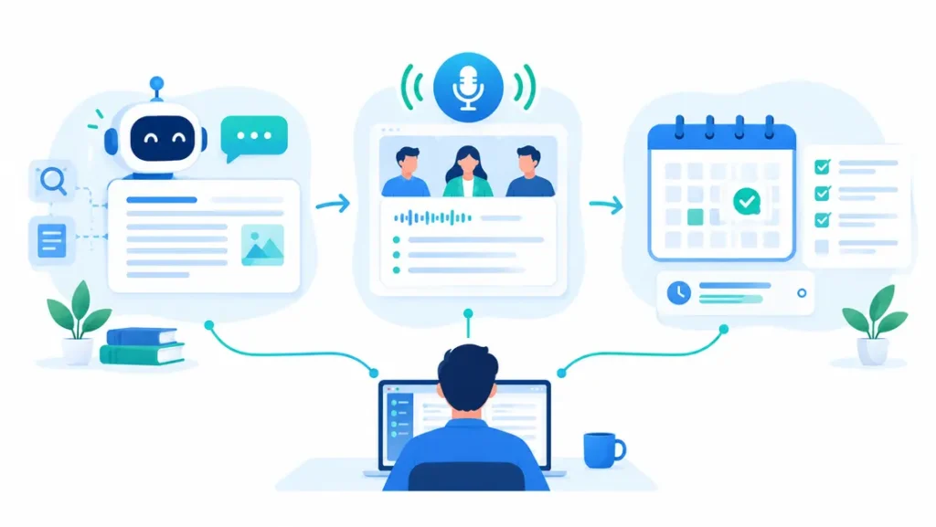 AI productivity tools stack with assistant meeting notes and scheduler