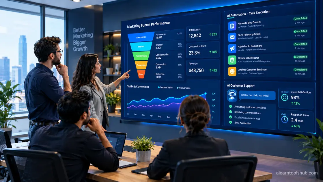 team analyzing ai tools for business automation and marketing software performance