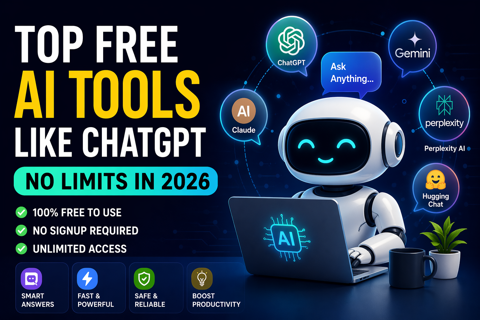 Top Free AI Tools Like ChatGPT Without Limits in 2026