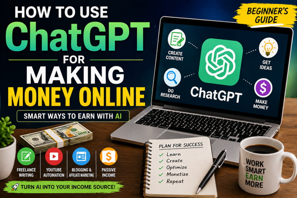 how to use ChatGPT for making money online with AI tools, freelance writing, blogging, and YouTube automation strategies.