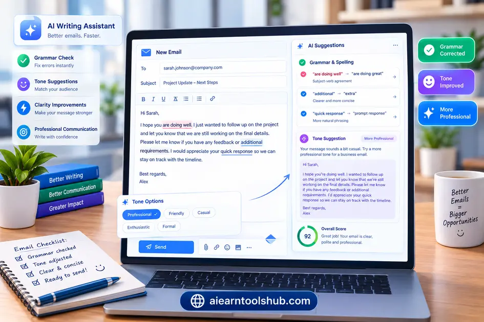 Grammarly AI writing assistant correcting business communication best AI tools for small business owners