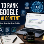 How to rank on Google with AI content in 2026 step-by-step SEO guide with keyword research, content optimization, and E-E-A-T strategy visuals