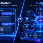 ai agents vs chatbots architectural comparison visual showing conversational vs autonomous systems