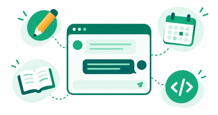 AI ChatGPT overview showing a chat window with writing, learning, planning and coding icons