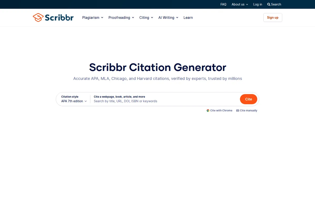 Scribbr's citation generator building an MLA 9 works-cited entry with its AI citation checker