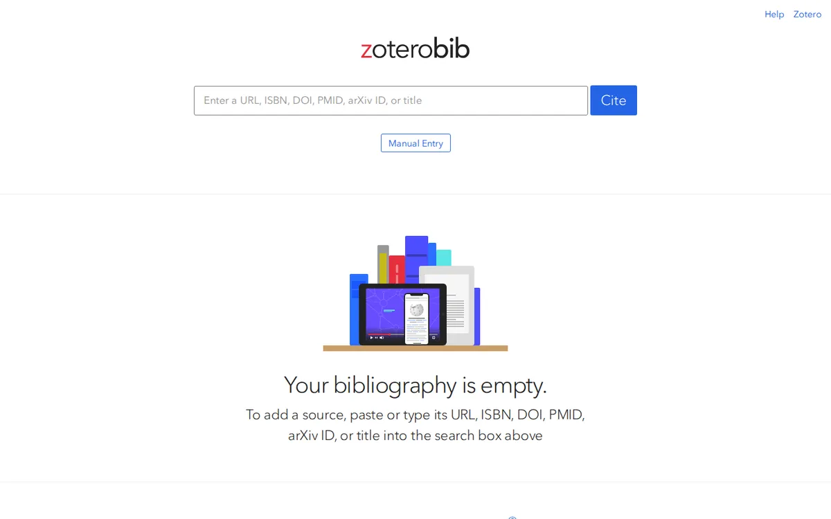 ZoteroBib's clean interface generating an APA 7 citation from a pasted DOI