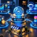 AI for small business automation dashboard analyzing sales growth and customer support data