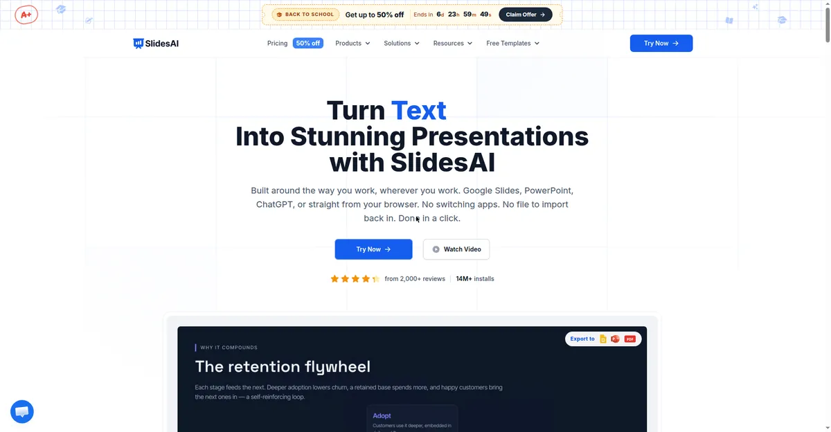 SlidesAI interface converting text into Google Slides — an AI PPT maker for Google Workspace users