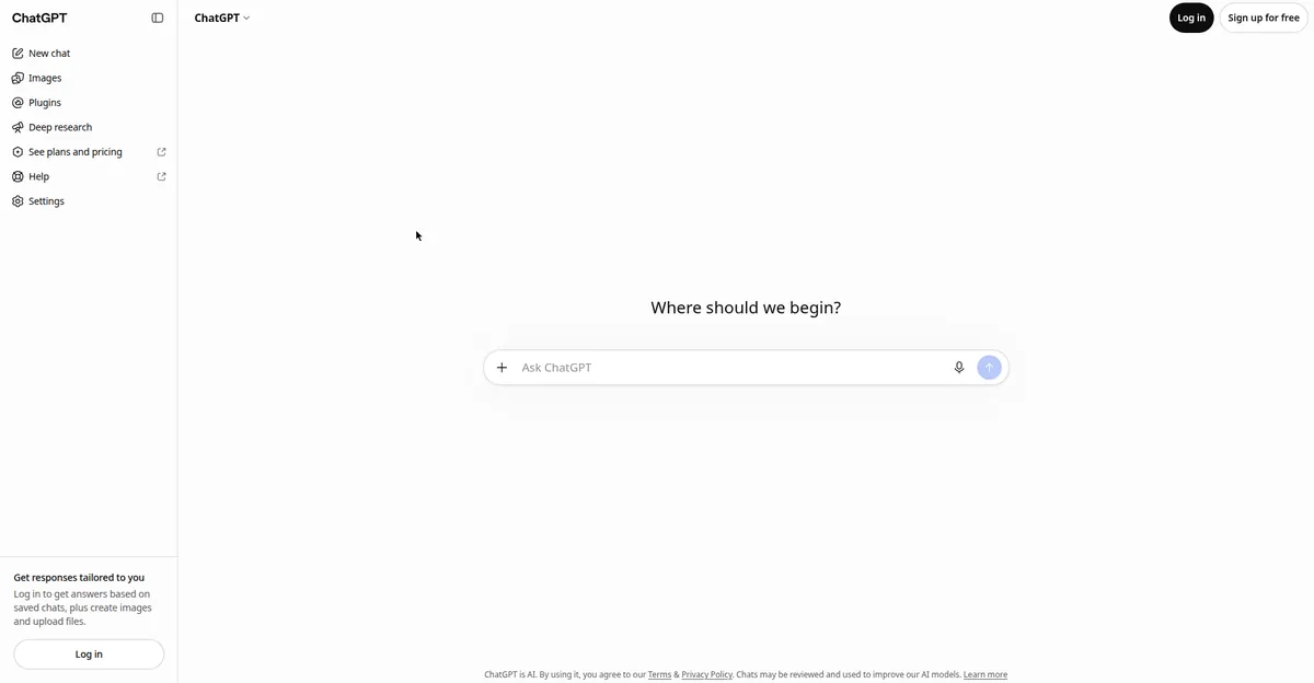 ChatGPT's clean chat interface, home of ChatGPT Study Mode — one of the most accessible AI study tools for guided practice