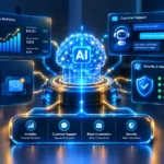 AI tools for business dashboard displaying automated workflow metrics and productivity charts