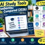 Best AI study tools for students in 2026, comparing NotebookLM, ChatGPT Study Mode, Quizlet, Knowt, StudyFetch, RemNote, Anki, Khanmigo, and Consensus for AI tutoring, flashcards, quizzes, spaced repetition, and research.