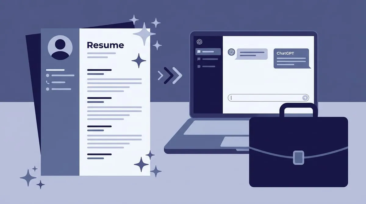 ChatGPT chat window beside a finished resume — the copy-paste prompts that power a chat gpt resume builder workflow