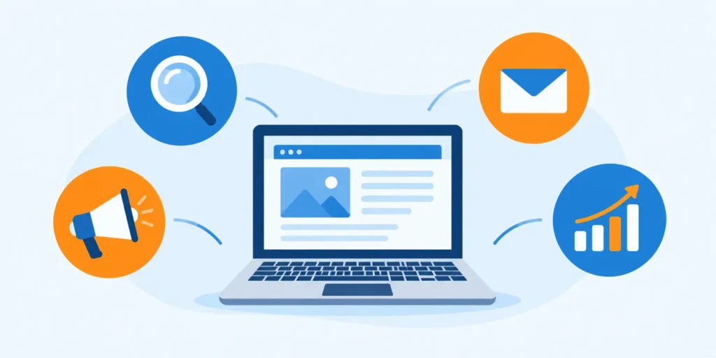 Freelance digital marketing overview showing SEO, ads, social media and email services for clients