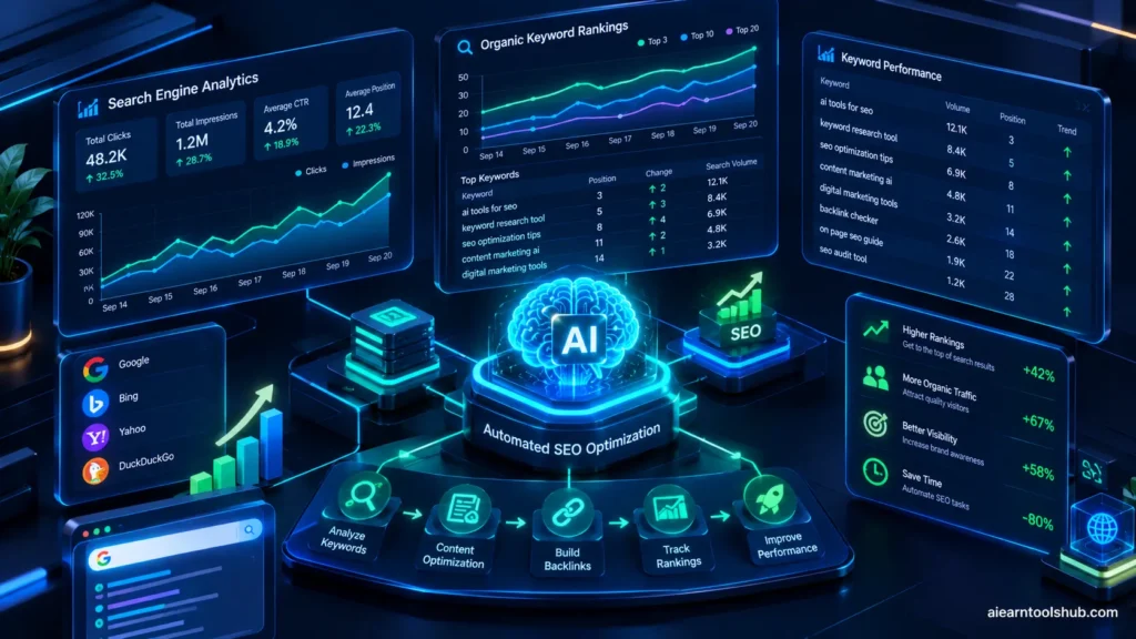 how to use ai for seo strategy dashboard and analytics optimization visual