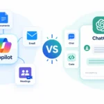 Microsoft Copilot vs ChatGPT showing integrated Microsoft apps versus standalone AI assistant