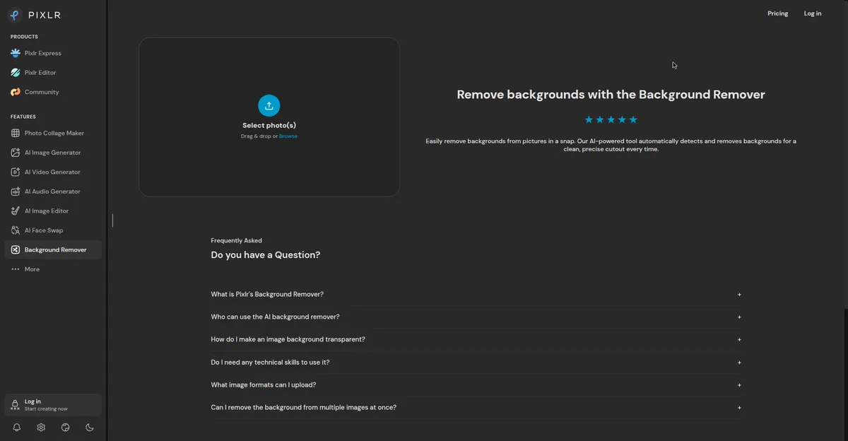 Pixlr's free browser tool to remove background from product photos