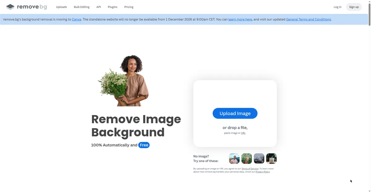 remove.bg interface showing how to remove background from product photos with one click