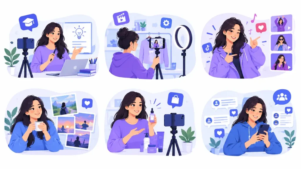 Six TikTok content formats including tutorials storytelling and product videos