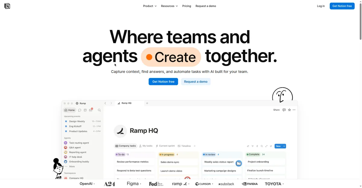 Notion's homepage — useful for organizing outlines when you make YouTube scripts with AI